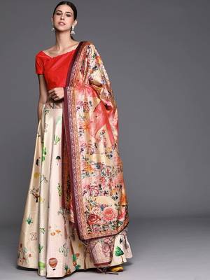 White Satin Silk Lehenga Choli Set With Dupatta 1