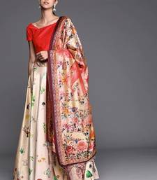 White Satin Silk Lehenga Choli Set With Dupatta