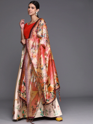 White Satin Silk Lehenga Choli Set With Dupatta 2