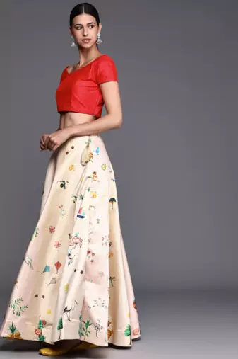 White Satin Silk Lehenga Choli Set With Dupatta