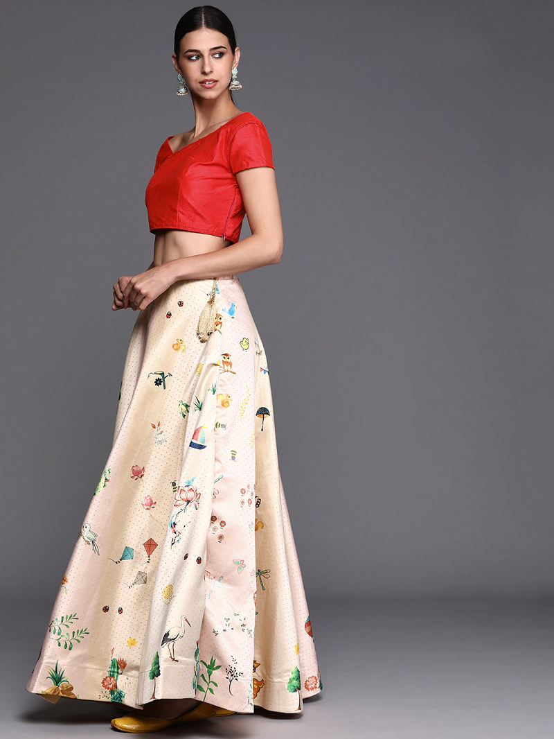 White Satin Silk Lehenga Choli Set With Dupatta