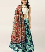 Blue Satin Silk Lehenga Choli Set With Dupatta