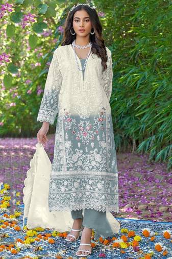 Dark sea green color embroideried faux georgette semi stitched salwar suit