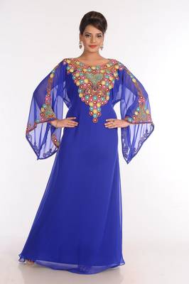 Georgette Royal Blue Embroidered Islamic Kaftans 1