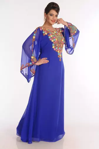 Georgette Royal Blue Embroidered Islamic Kaftans