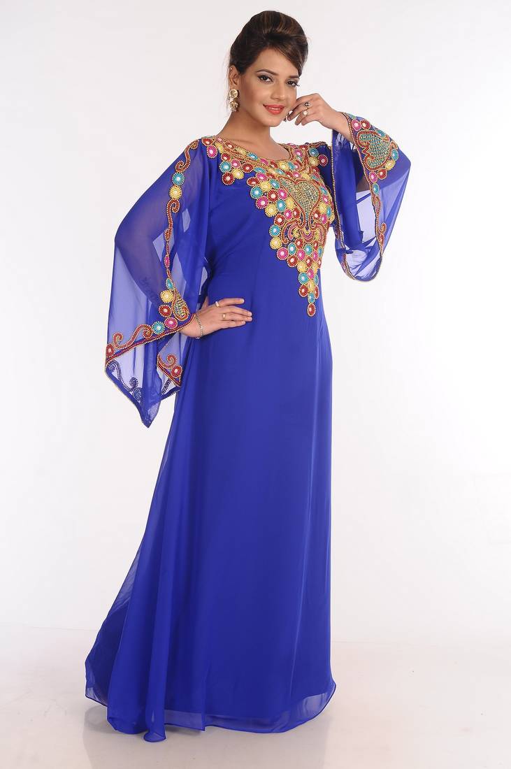 Georgette Royal Blue Embroidered Islamic Kaftans