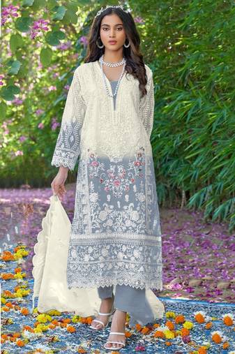 Grey color embroideried faux georgette semi stitched salwar suit