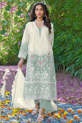 Light pear color embroideried faux georgette semi stitched salwar suit