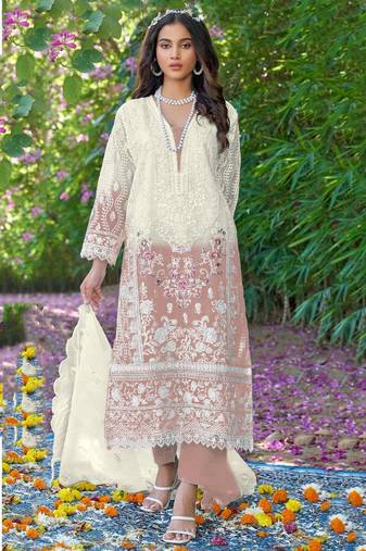 Peach color embroideried faux georgette semi stitched salwar suit
