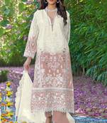 Peach color embroideried faux georgette semi stitched salwar suit