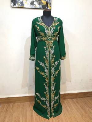 Dark Green color Full Sleeves Handmade Moroccan Kaftan  1