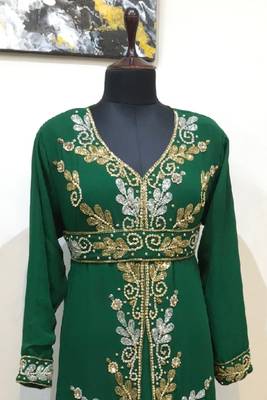 Dark Green color Full Sleeves Handmade Moroccan Kaftan  2