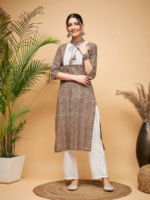 GREEN RED AJRAKH PRINT COTTON PATCH WORK STRAIGHT KURTA 1