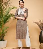 GREEN RED AJRAKH PRINT COTTON PATCH WORK STRAIGHT KURTA