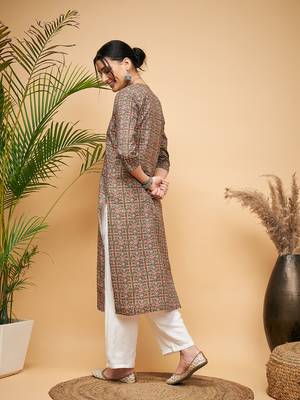 GREEN RED AJRAKH PRINT COTTON PATCH WORK STRAIGHT KURTA 3