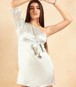 One shouder satin top in silver colour