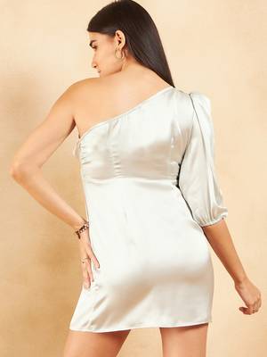 One shouder satin top in silver colour 3