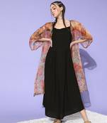 Black dress - orange organza cape set