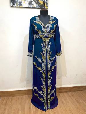 Navy Blue color Full Sleeves Handmade Moroccan Kaftan  1