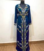Navy Blue color luxurious Full Sleeves Handmade Moroccan Kaftan .
