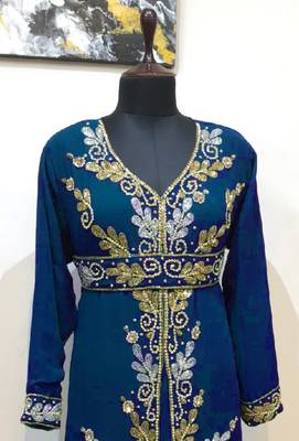 Navy Blue color Full Sleeves Handmade Moroccan Kaftan  2