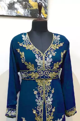 Navy Blue color Full Sleeves Handmade Moroccan Kaftan 