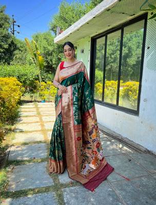 Soft Paithani silk blend Saree With Rich Weaved Paithani Pallu 1