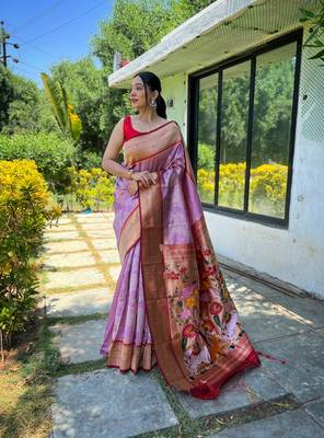 Soft Paithani silk blend Saree With Rich Weaved Paithani Pallu 1