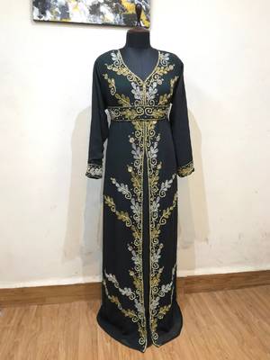 Black color Full Sleeves Handmade Moroccan Kaftan  1