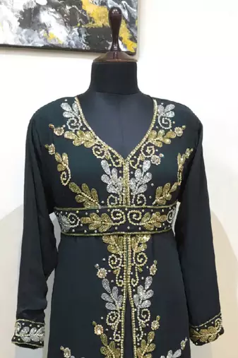 Black color Full Sleeves Handmade Moroccan Kaftan 