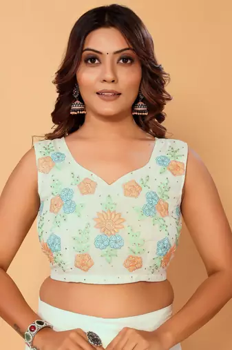 ready to wear georgette 1 min saree with embroidery work belt & unstitched blouse