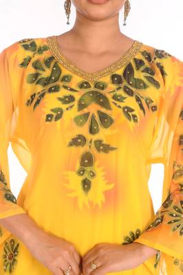 SALE !!  Moroccan Islamic Yellow Kaftan Beach Fancy Modern Floor Length Bell Sleeve For Women Dress 4