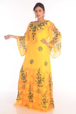 SALE !!  Moroccan Islamic Yellow Kaftan Beach Fancy Modern Floor Length Bell Sleeve For Women Dress 5