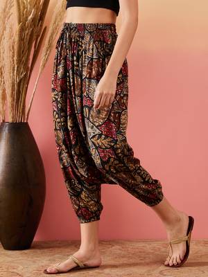 Black grey leaf print foil harem pant 5