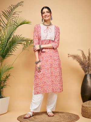 DUSTY PINK PAISLEY PATCH STRAIGHT KURTA 1
