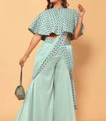 Pre-Draped Designer Palazzo Saree With Stitched Embroidery Round Jacket&Unstitched Blouse