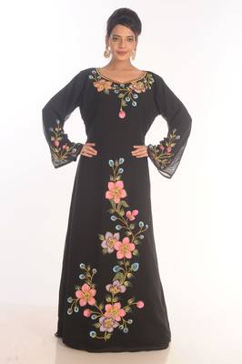 Black Dubai Moroccan Kaftan Farasha Abaya Maxi Modern Fancy Floor Length Dress 1