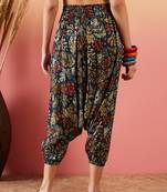 Teal maroon leaf print foil harem pant