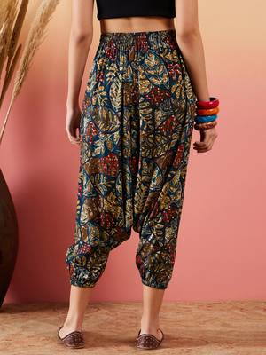 Teal maroon leaf print foil harem pant 3