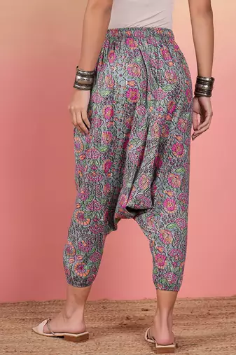 Pestal pink kantha floral jaal print harem pant