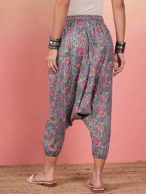Pestal pink kantha floral jaal print harem pant 5
