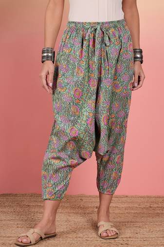 Mint green kantha floral jaal print harem pant