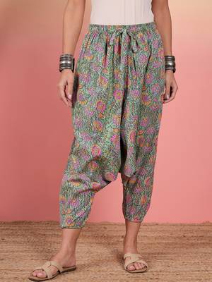 Mint green kantha floral jaal print harem pant 3