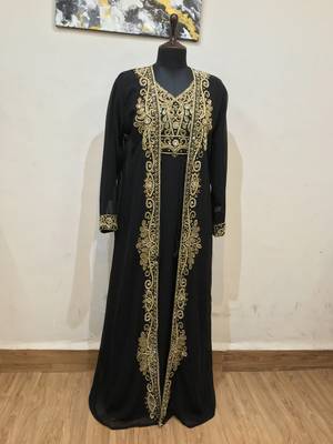 Black color Full Sleeves Handmade Two-Piece Jacket Style Moroccan Kaftan 1