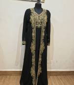 Black color luxurious Full Sleeves Handmade Two-Piece Jacket Style Moroccan Kaftan.