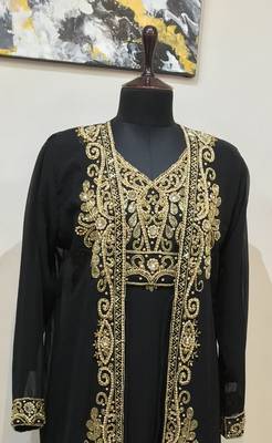 Black color Full Sleeves Handmade Two-Piece Jacket Style Moroccan Kaftan 2