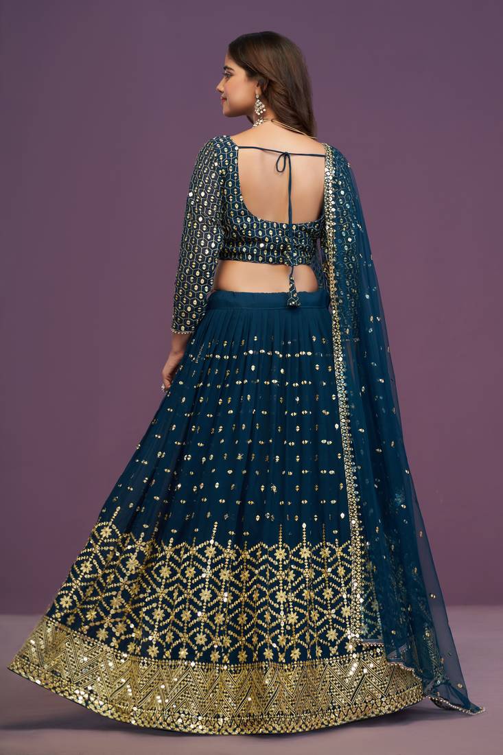 Amazing Blue Sequins Embroidered Lehenga Choli With Dupatta 