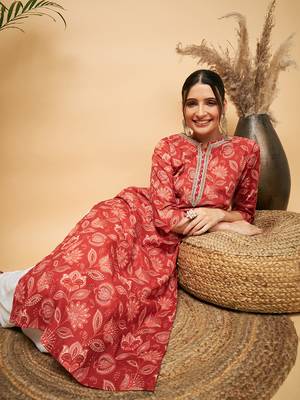 RUST PAISLEY PRINT GOTA STRAIGHT KURTA 1