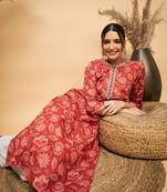 RUST PAISLEY PRINT GOTA STRAIGHT KURTA