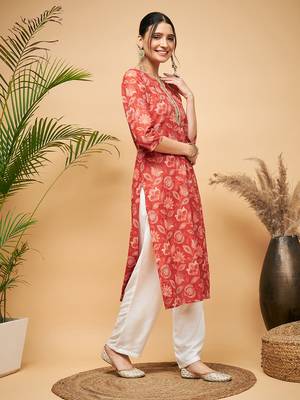 RUST PAISLEY PRINT GOTA STRAIGHT KURTA 2
